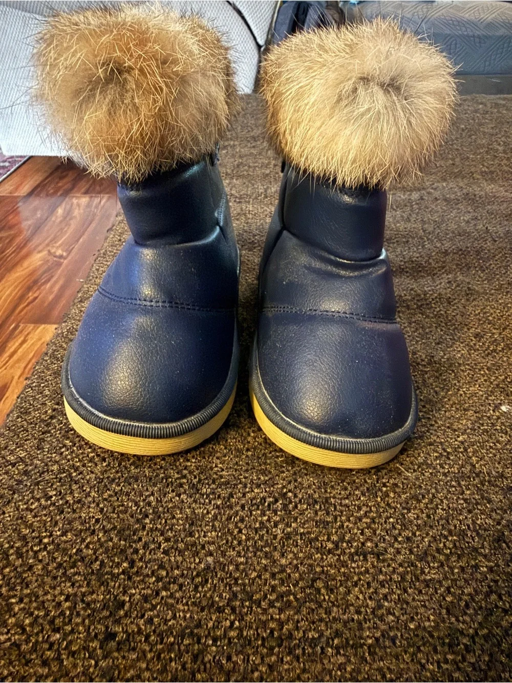 Kids Navy Faux-Fur Winter Boots